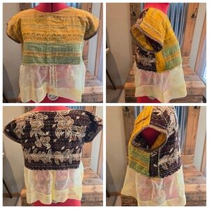 Upcycled Kantha & Sheer Ruffle Cropped Top S Handmade Dont Throw It Out